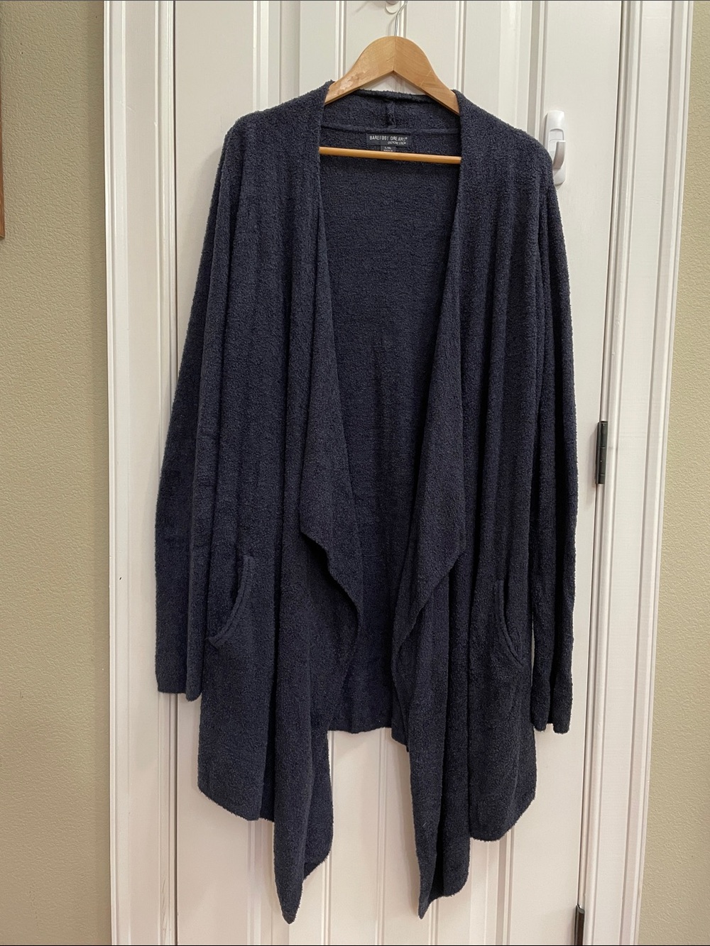 BAREFOOT DREAMS Navy Blue Open-Front Draped Cardigan Size L/XL